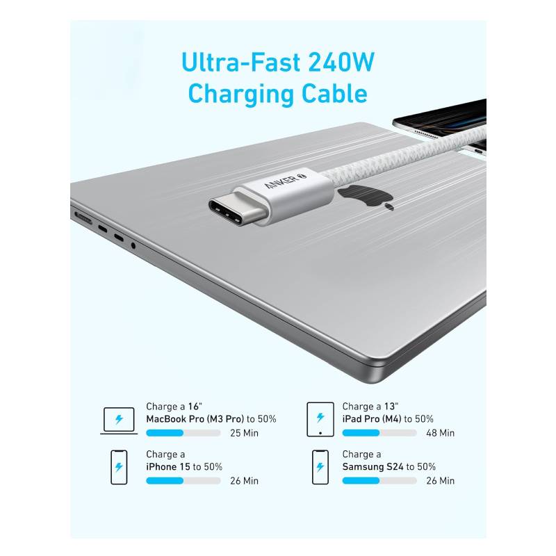 Anker Zolo USB-C to USB-C Braided Cable - 240W / 0.9 Meter / White