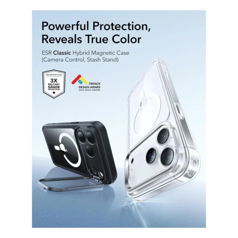 ابل لوك كلاسيك هايبرد حافظة مع حامل زر التحكمكاميرا زر تحكمكاميرا ) حافظة لـايفون برو 17 - أسود