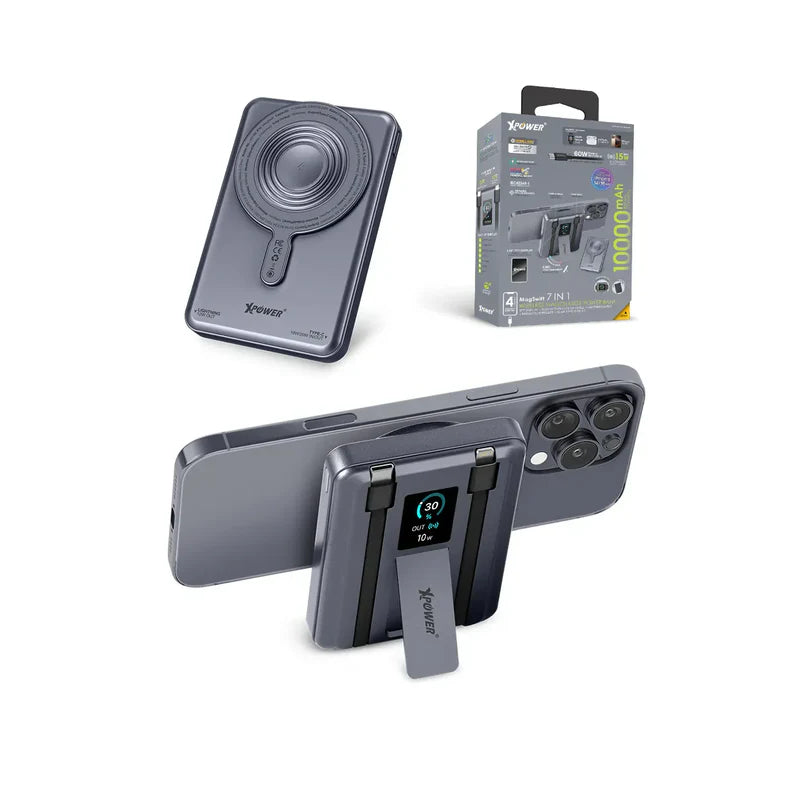 XPower MagSwift 7-In-1 لاسلكي طاقة - 10000mAh / رمادي