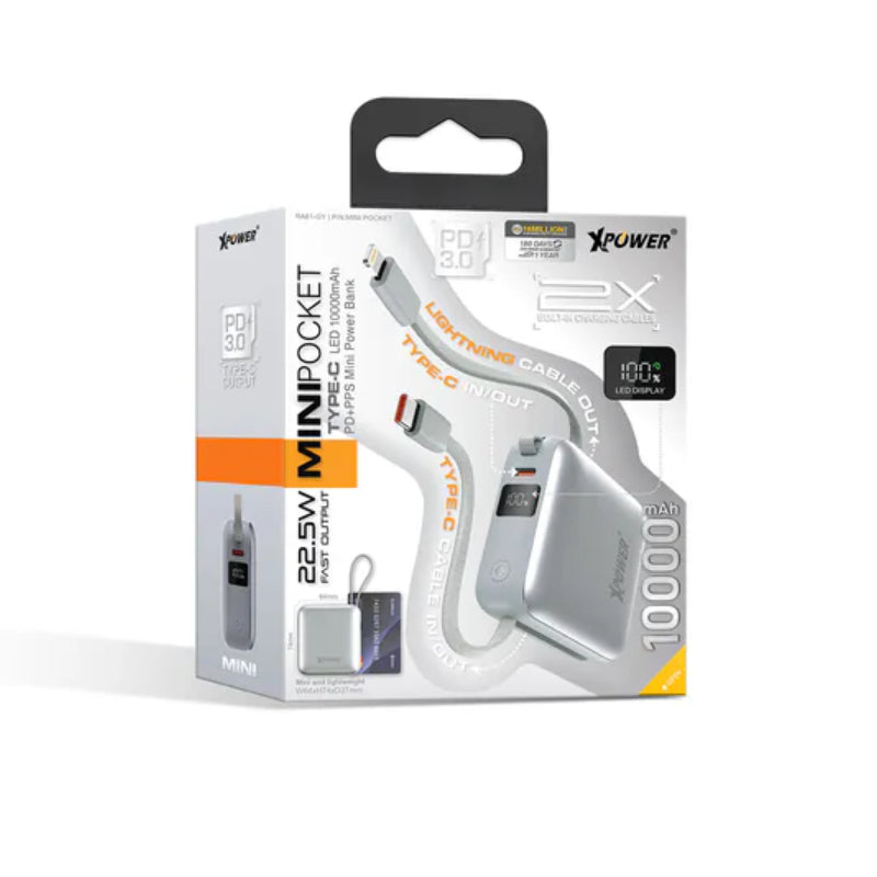XPower ميني طاقة - 10000mAh / رمادي