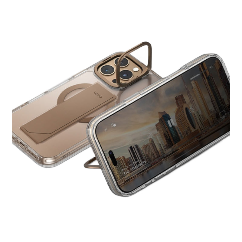 UNIQ هايبرد ماكس مع كاميرا حامل حافظة ابل ايفون برو Taupe ذهبي