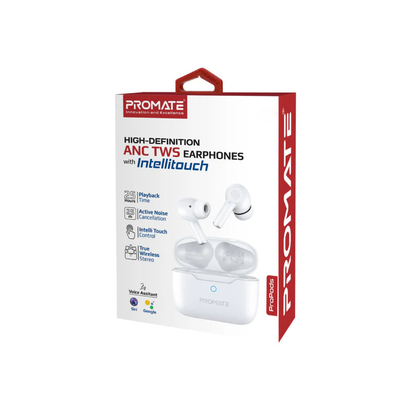 PROMATE ProPods ANC TWS Earbuds - Bluetooth / 400mAh / White