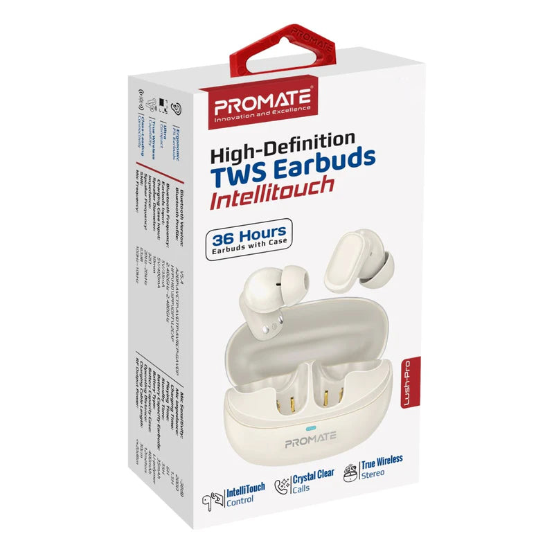 PROMATE Lush-Pro TWS Earbuds - Bluetooth / 400mAh / White