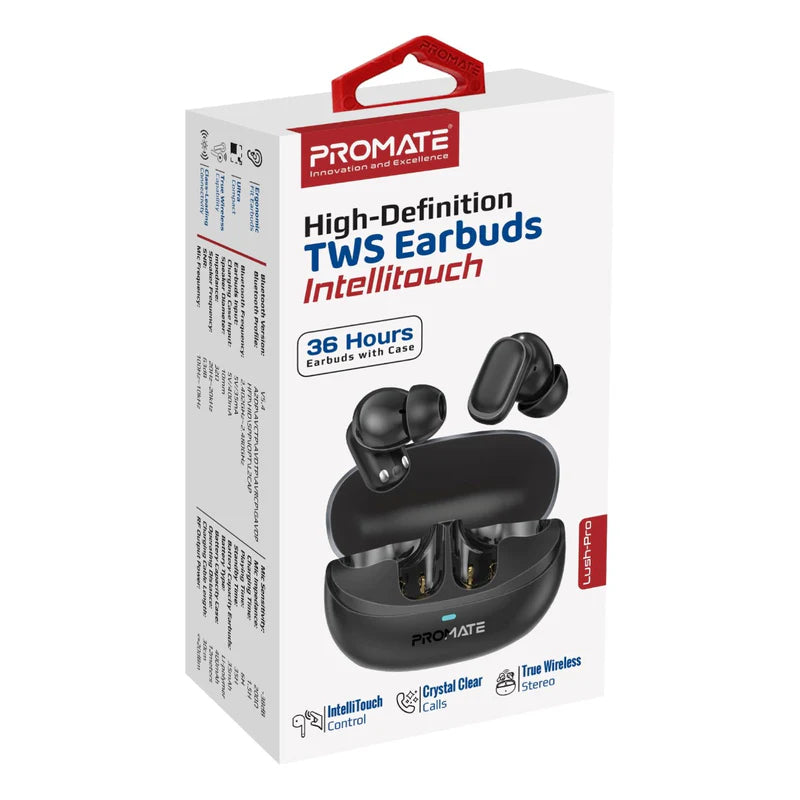 PROMATE Lush-Pro TWS Earbuds - Bluetooth / 400mAh / Black