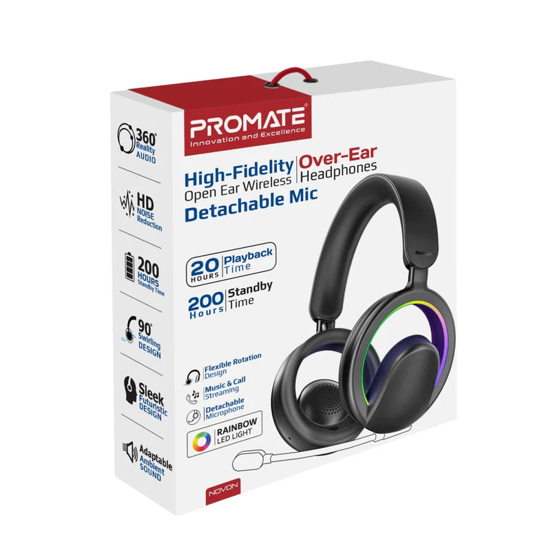 سماعات الرأس لاسلكي PROMATE Novon سماعات الرأس 600 مللي أمبير / أسود