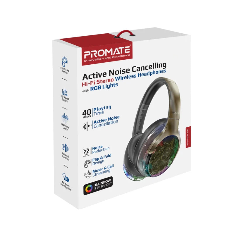 سماعات الرأس لاسلكي PROMATE TransTune المزودة بتقنية إلغاء الضوضاء لاسلكي سماعات الرأس 600 مللي أمبير / لون رمادي معدني