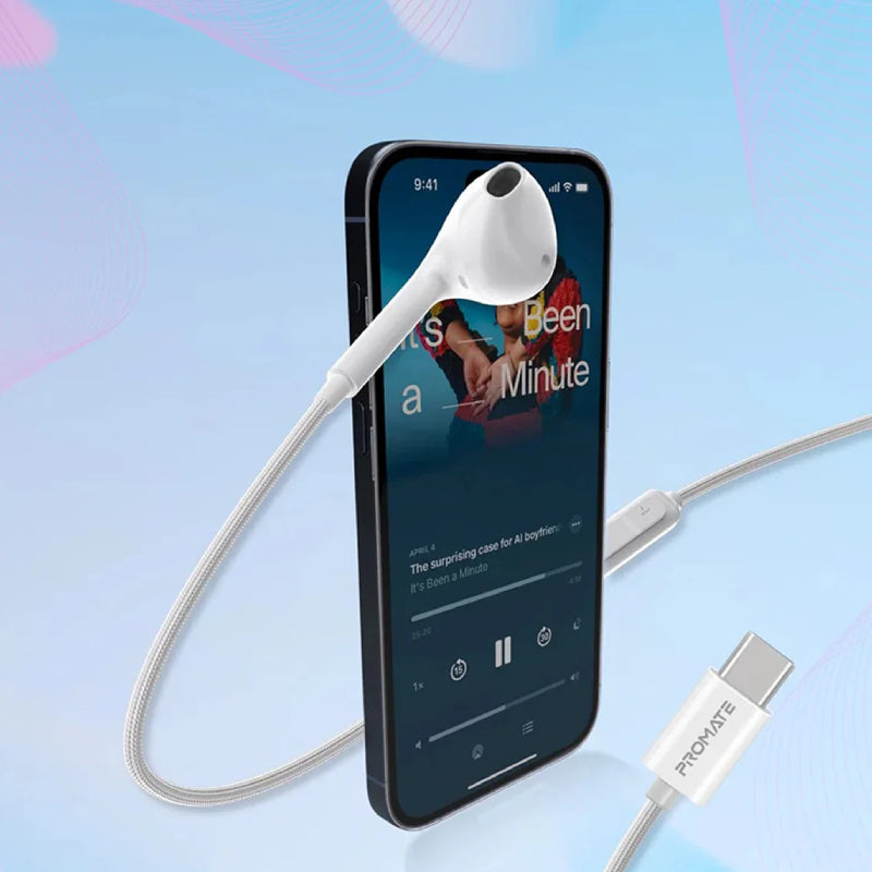 أحادية اللون داخل الاذن أحادية اللون PROMATE MonoPod-Cبسلك - يو اس بي/ أبيض