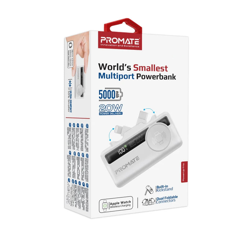 PROMATE PowerUp-Trio - طاقة مضغوط سريع - 20 واط / يو اس بي/ لايتننج أبيض