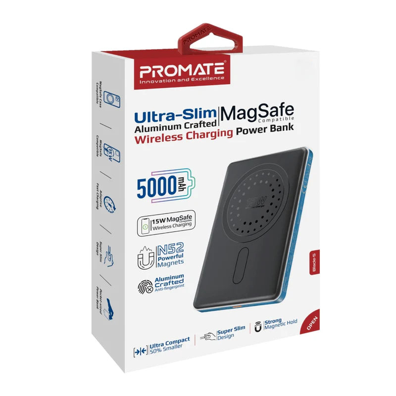 PROMATE Blade-5:لاسلكي طاقة نحيف متوافق طاقة ماج سيف - يو اس بي/ أزرق