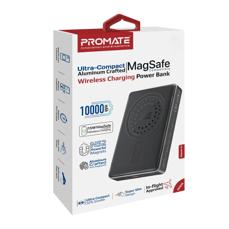 PROMATE Blade-10 -ماج سيف طاقة ماج سيف مضغوط ماج سيف متوافق طاقة لاسلكي - يو اس بي/ أسود