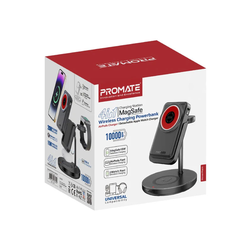 محطة الشحن PROMATE RoverPack 4 في 1 - 10000 مللي أمبير / أسود