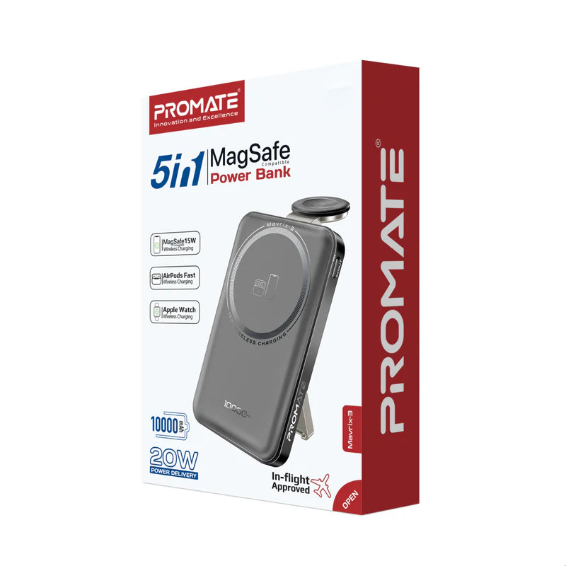 PROMATE Mavrix-3 3-في-1ماج سيف مضغوط متوافق طاقة - 15 واط / يو اس بي/ أسود