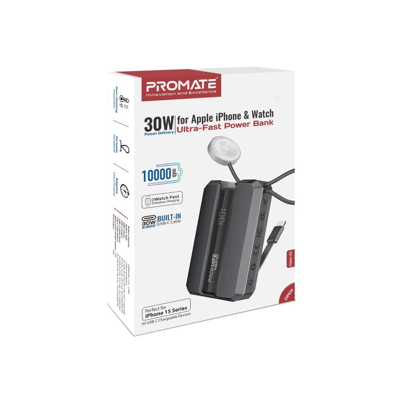 PROMATE Neo-10 طاقة مع كابل يو اس بيبلت-ان كابل 30 واط / 10,000 مللي أمبير / رمادي