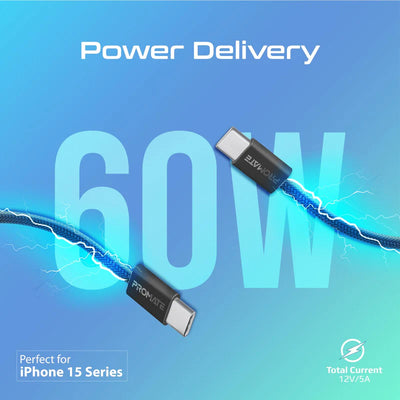 PROMATE EcoLine-CC120 Ultra-Fast Charge Cable - 1.2 Meter / 480Mbps / USB-C / Black