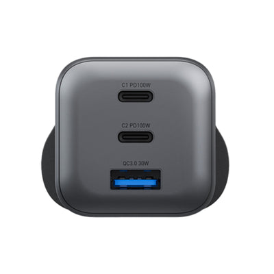 Energea Ampcharge Mini GaN Wall Charger - 100W / USB-C / USB-A / Gunmetal
