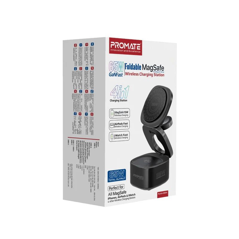 محطةلاسلكي قابلة للطي PROMATE Rubix-65W-UKمتوافق ماج سيف - 65 واط / أسود