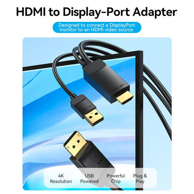 Vention HDMI To DisplayPort Cable - 4K / 2 Meter / Black