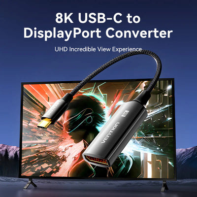 Vention Cotton Braided USB-C to DisplayPort Adapter - 8K / 0.25 Meter / Black