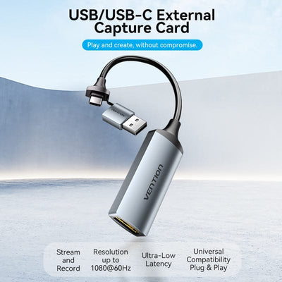 Vention HDMI-A to USB-C/USB-A Video Capture - 8K / 480Mbps / Gray
