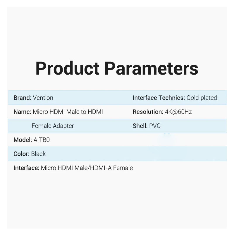 Vention Micro HDMI to HDMI Adapter - 4K / Black