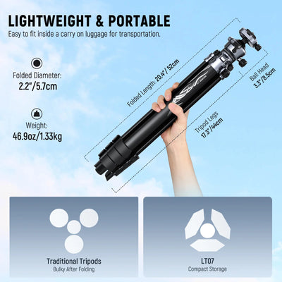 NEEWER LT07 61" Aluminum Travel Tripod - Black