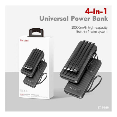 Earldom ET-PB69 Power Bank With Built-in Cable - 10000mAh / USB-C / Lightning / Micro-USB