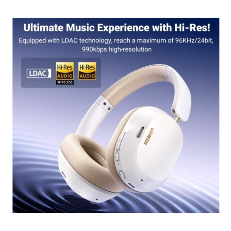 UGREEN HiTune Max5c Hybrid Active Noise-Cancelling Headphones - Bluetooth / USB-C / White