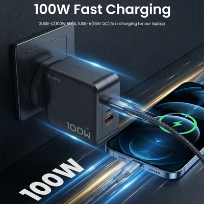 ZLOS GaN Multi-Port Fast Charger - 100W / USB-C / USB-A / Black
