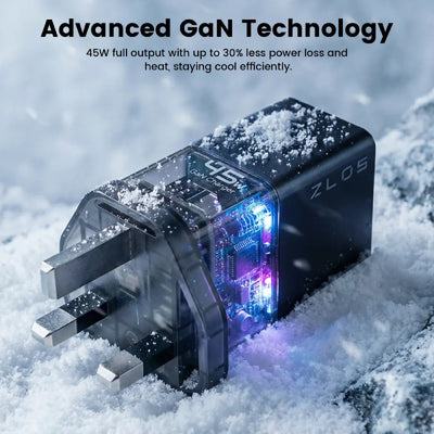 ZLOS 2-Port Gan Fast Charger - 45W / USB-C / USB-A / Black