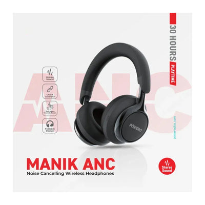 سماعة رأس PowerO+ Manik ANC من النوع الذي يوضع فوق الأذن سماعة رأس 300 مللي أمبير في الساعة / بلوتوث أسود