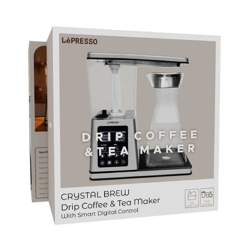ماكينة تحضير القهوة والشاي بالتنقيط LePresso Crystal Brew مع رقمية ذكي - فضي