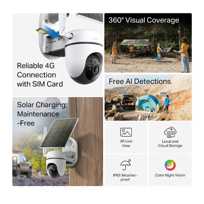 TP-Link (Tapo C615G KIT) Solar-Powered Pan/Tilt Security Camera Kit - 2304 × 1296 / 4G - White