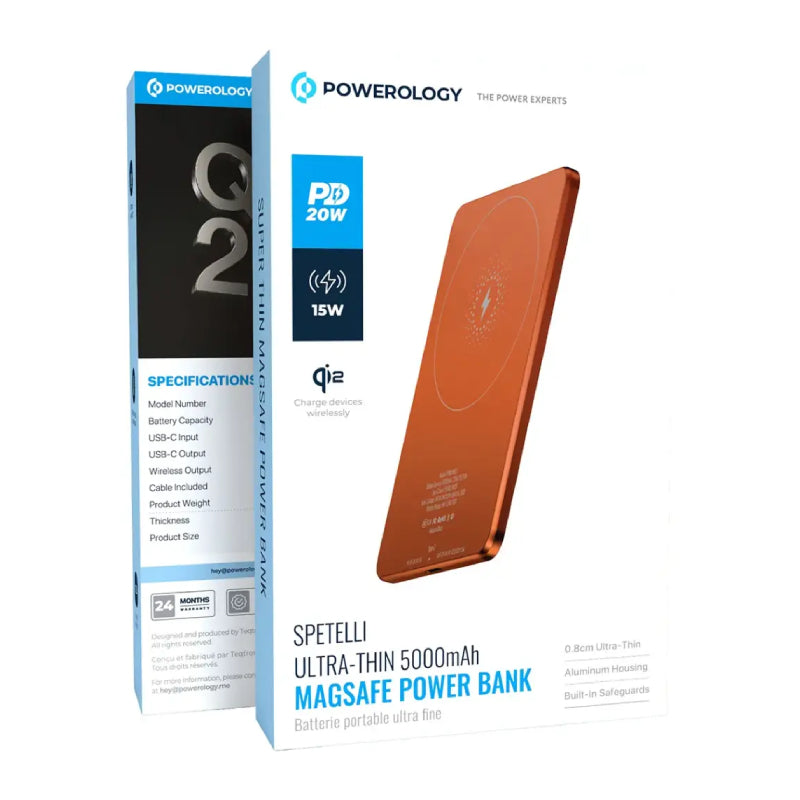 Powerology Ultra-Thin MagSafe Power Bank - 5000mAh / Type-C / Orange