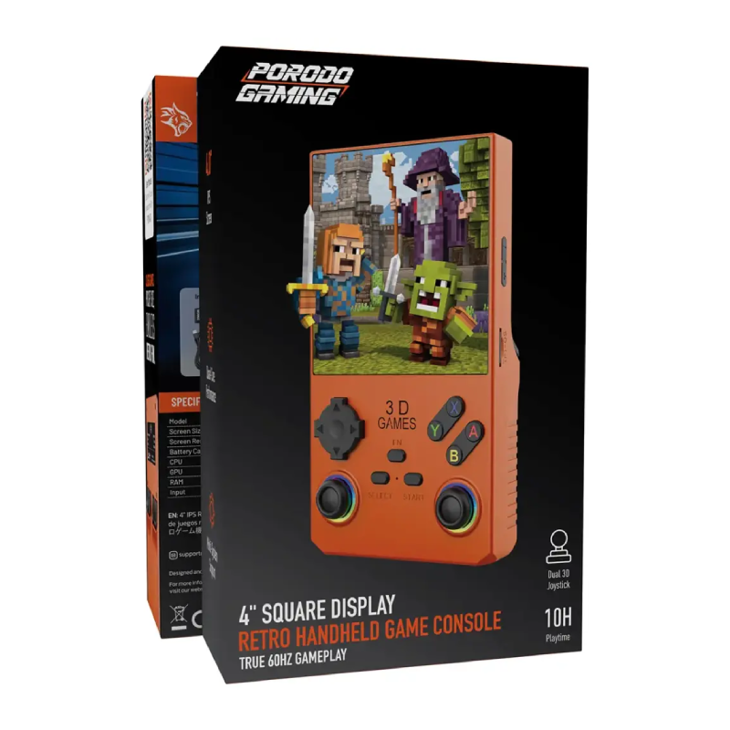 Porodo 4 Square Retro Handheld Gaming Console - 4.0" IPS / 4000mAh / Orange