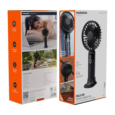 Porodo Lifestyle Cello Air Portable Handheld Fan with LED Display - 1200mAh / USB-C / Black