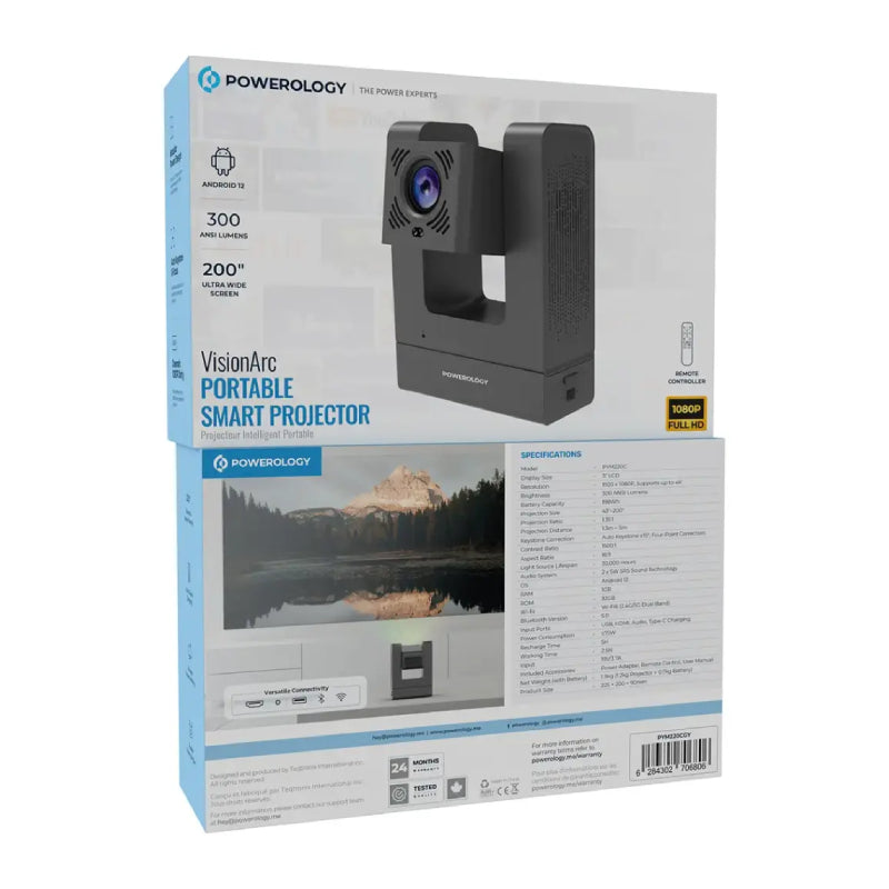 Powerology Vision Arc Smart Portable Projector - Gray