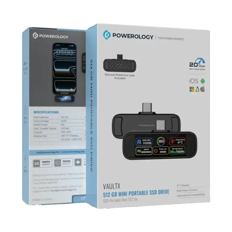 Powerology VOLTX Mini Portable SSD - 512GB / USB-C / Black