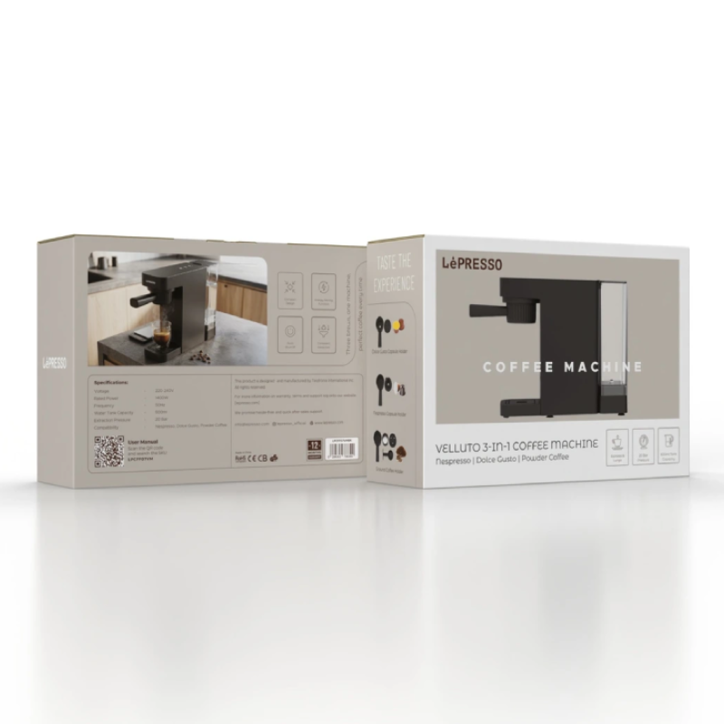 LePresso Velluto 3-in-1 Coffee Machine - 600ml / 1400W / Black