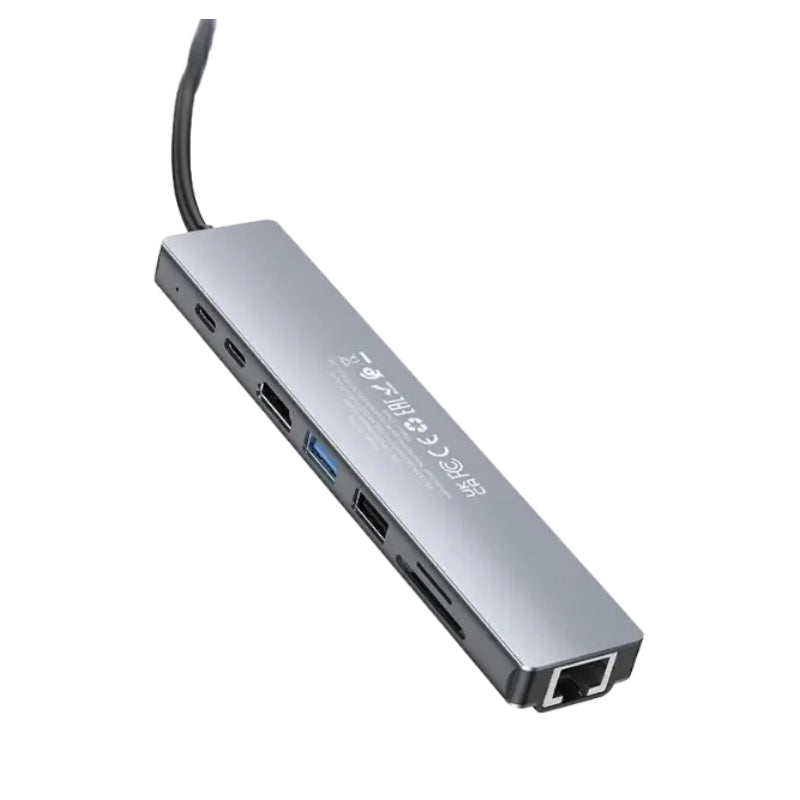 HOCO DUP09 8-in-1 Docking Hub Converter Adapter - Metallic Silver