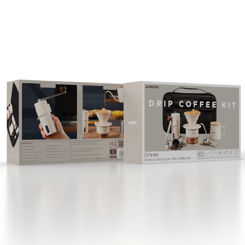 LePresso Dripzo 6-Piece Pour-Over V60 Coffee Kit - 280ml / White