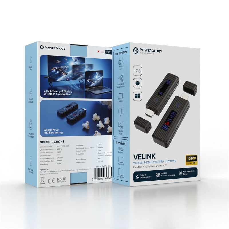 Powerology VELINK Wireless HDMI Transmitter & Receiver - Black