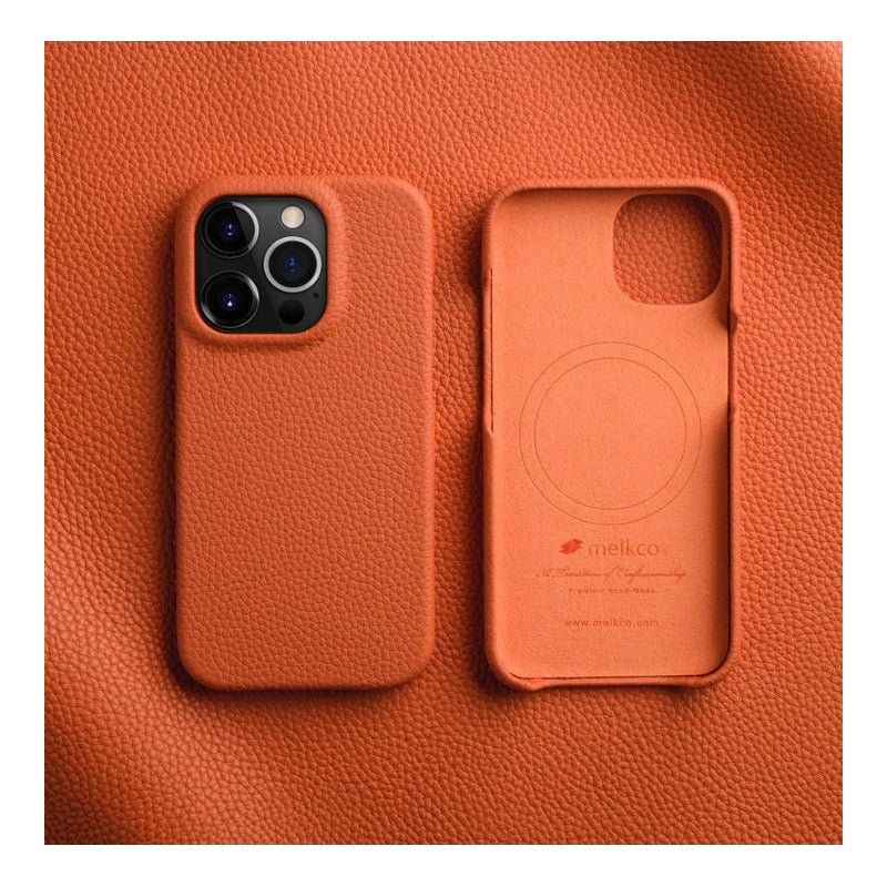 Melkco Back Snap Pro Series With Magsafe Clemence Leather Regal Cover Case - Apple iPhone 15 Pro / Orange Accessories >