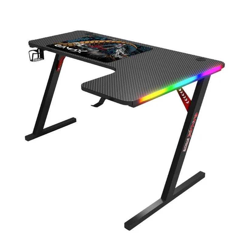 Gamax P202-RB RGB Carbon Fiber Gaming Table with Mousepad (L Shape - Right) - Black