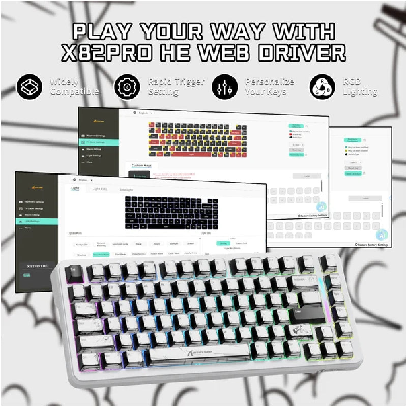 ATTACK SHARK X82 Pro HE Wireless Rapid Trigger Gaming Keyboard With Magnetic Switch - Comic Style