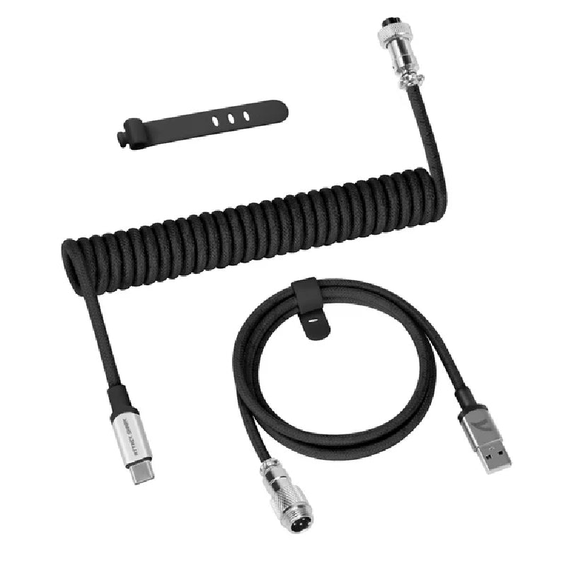 ATTACK SHARK C01 PRO Double Sleeved Type-C Coiled Cable - Black