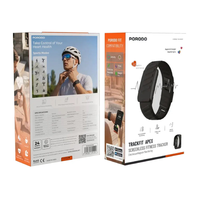Porodo TrackFit Apex Screenless Fitness Tracker with ECG - Bluetooth / 150mAh / Black