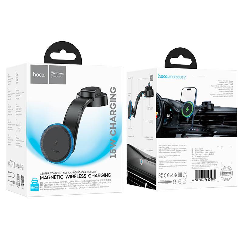 Hoco Car Wireless Charger “HW25 Neon” for Dashboard - Black