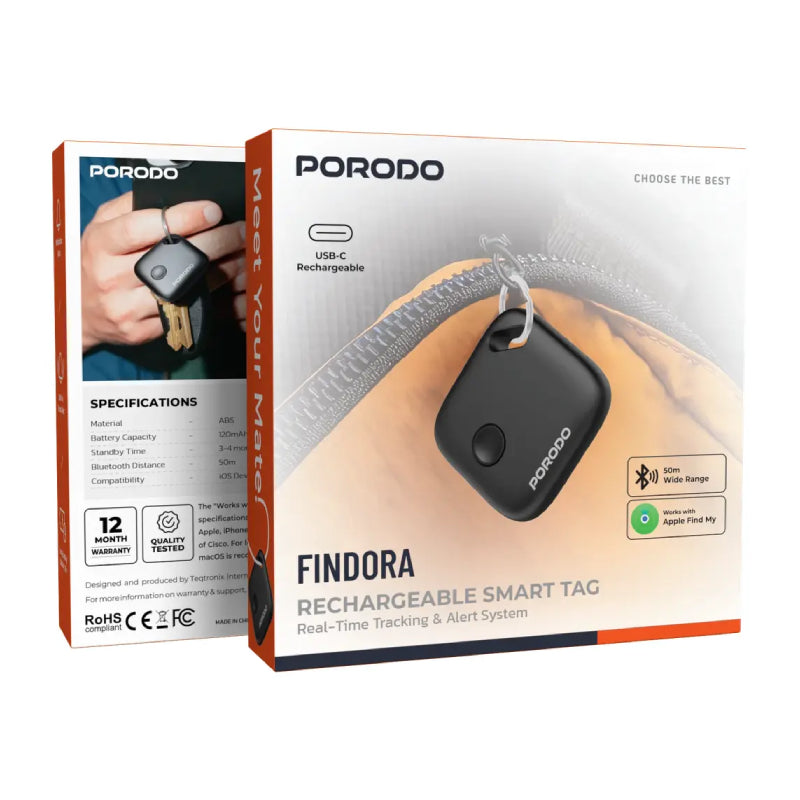 Porodo Findora Rechargeable Smart Tag - Bluetooth / Black