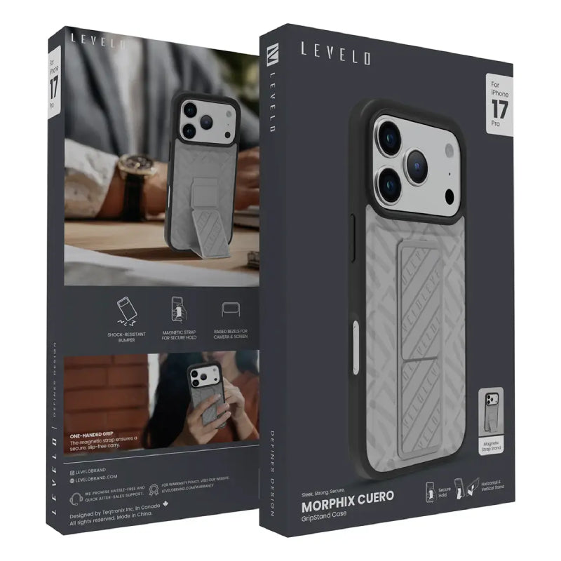 Levelo Morphix Cuero Gripstand Case For Apple iPhone 17 Pro Max - Cloud Grey Accessories > Mobiles & Tablets > Mobiles