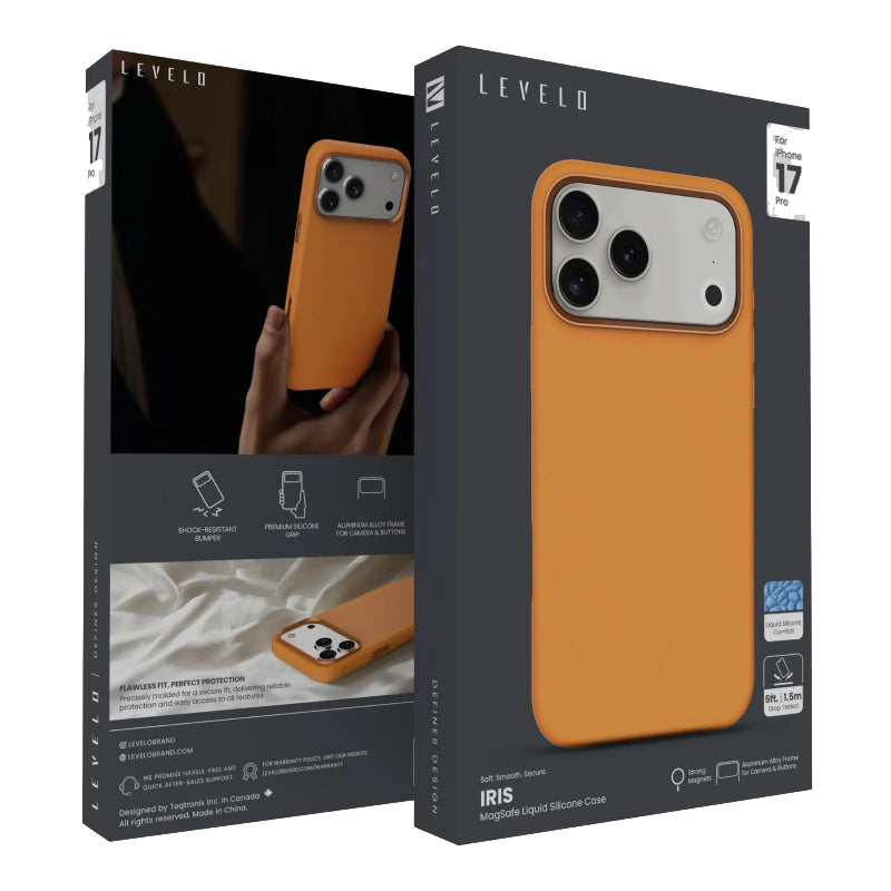 ليفلو ايريس ماج سيف ليكويد حافظة سيليكون ل ابل ايفون 17 برو - برتقالي اكسسوارات > هواتف تابلت هواتف >